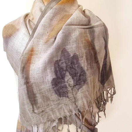 Pure Handloomed Eri (Peace) Silk - Extra Large Botanical Print Shawl - The Shanti