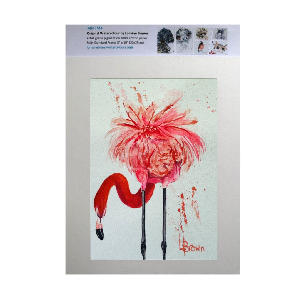 Mini Me #135 Flamingo Original Watercolour Painting