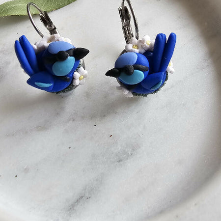 Blue Wren Earrings,Splendid Fairy Wren Earrings.