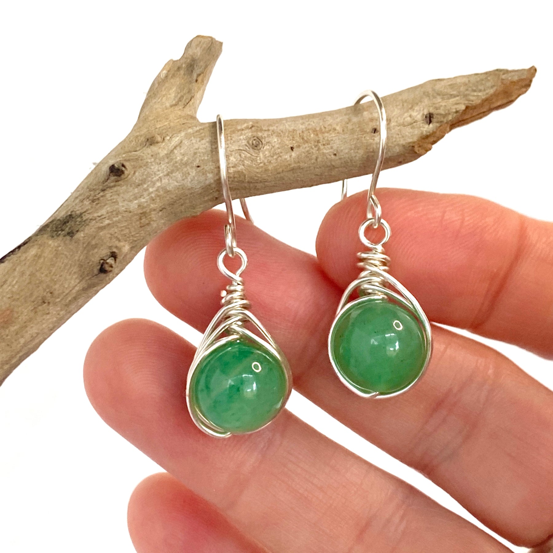 Green Aventurine Gemstone Dangle Earrings | Wire Wrap Jewellery