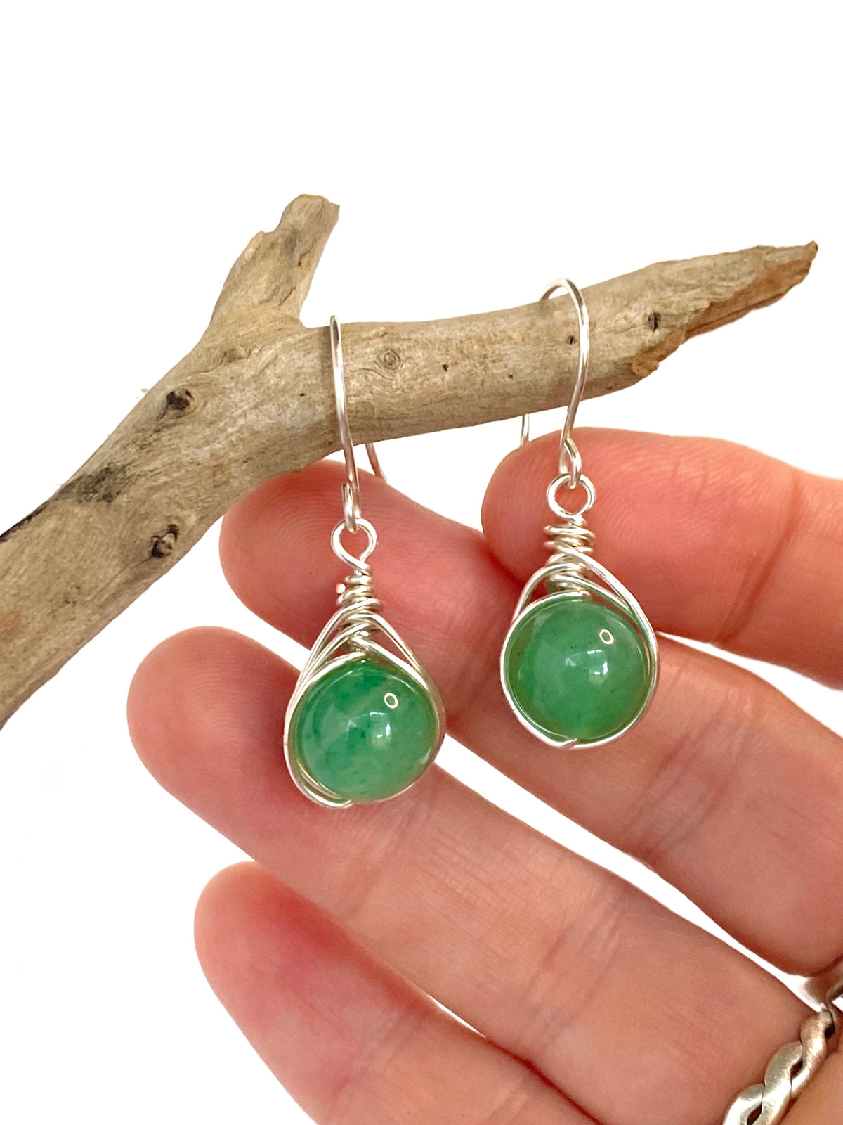 Green Aventurine Gemstone Dangle Earrings | Wire Wrap Jewellery