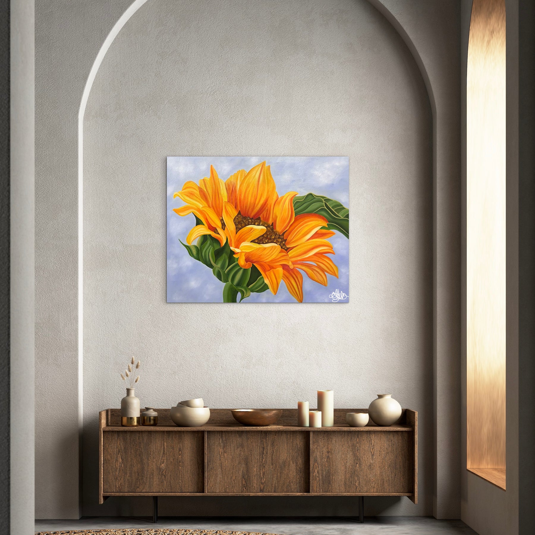 Sunshine Beneath a Blue Sky - Original Oil Painting of a Sunflower - Hand Painted