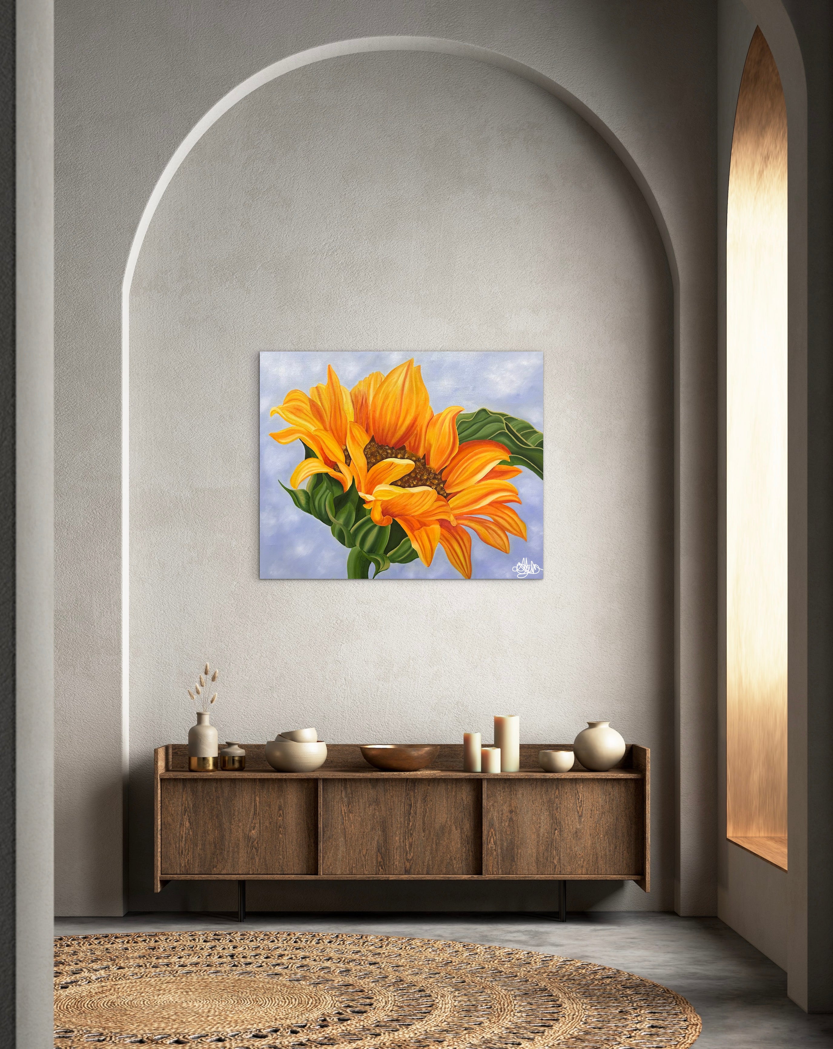 Sunshine Beneath a Blue Sky - Original Oil Painting of a Sunflower - Hand Painted