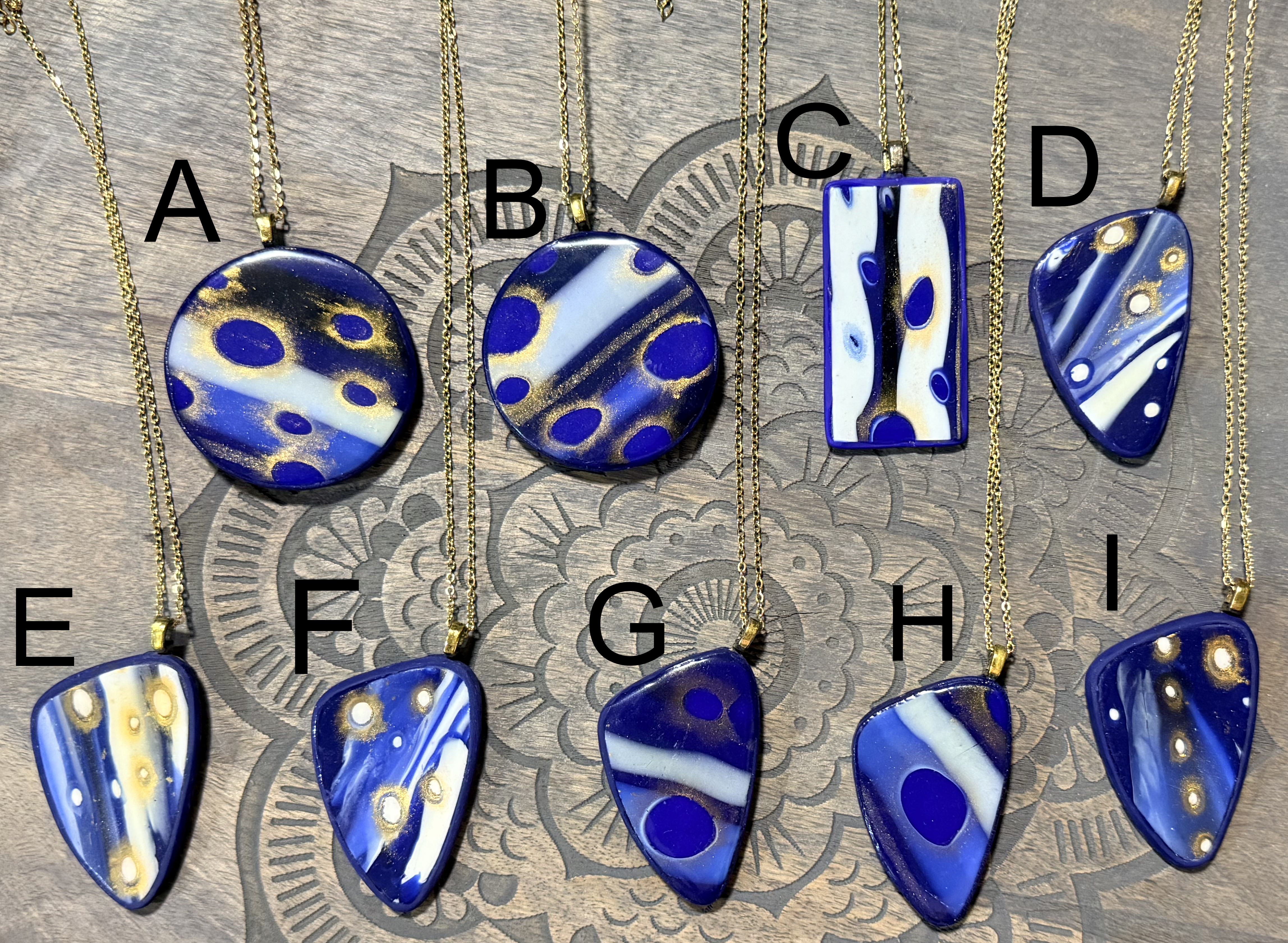Galaxy Collection Polymer Clay Pendant Necklaces | Handmade Blue Abstract Statement Jewellery
