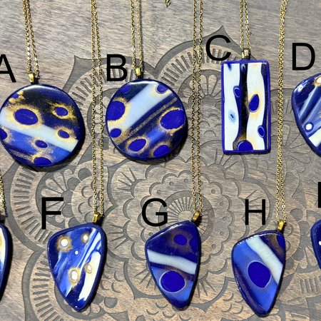 Galaxy Collection Polymer Clay Pendant Necklaces | Handmade Blue Abstract Statement Jewellery