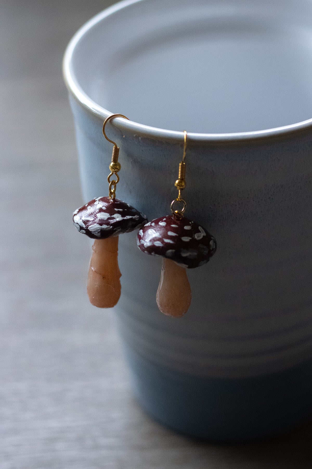 Dark Red Mushroom Earrings