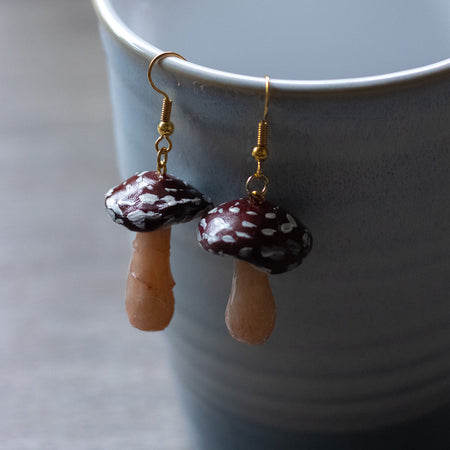 Dark Red Mushroom Earrings
