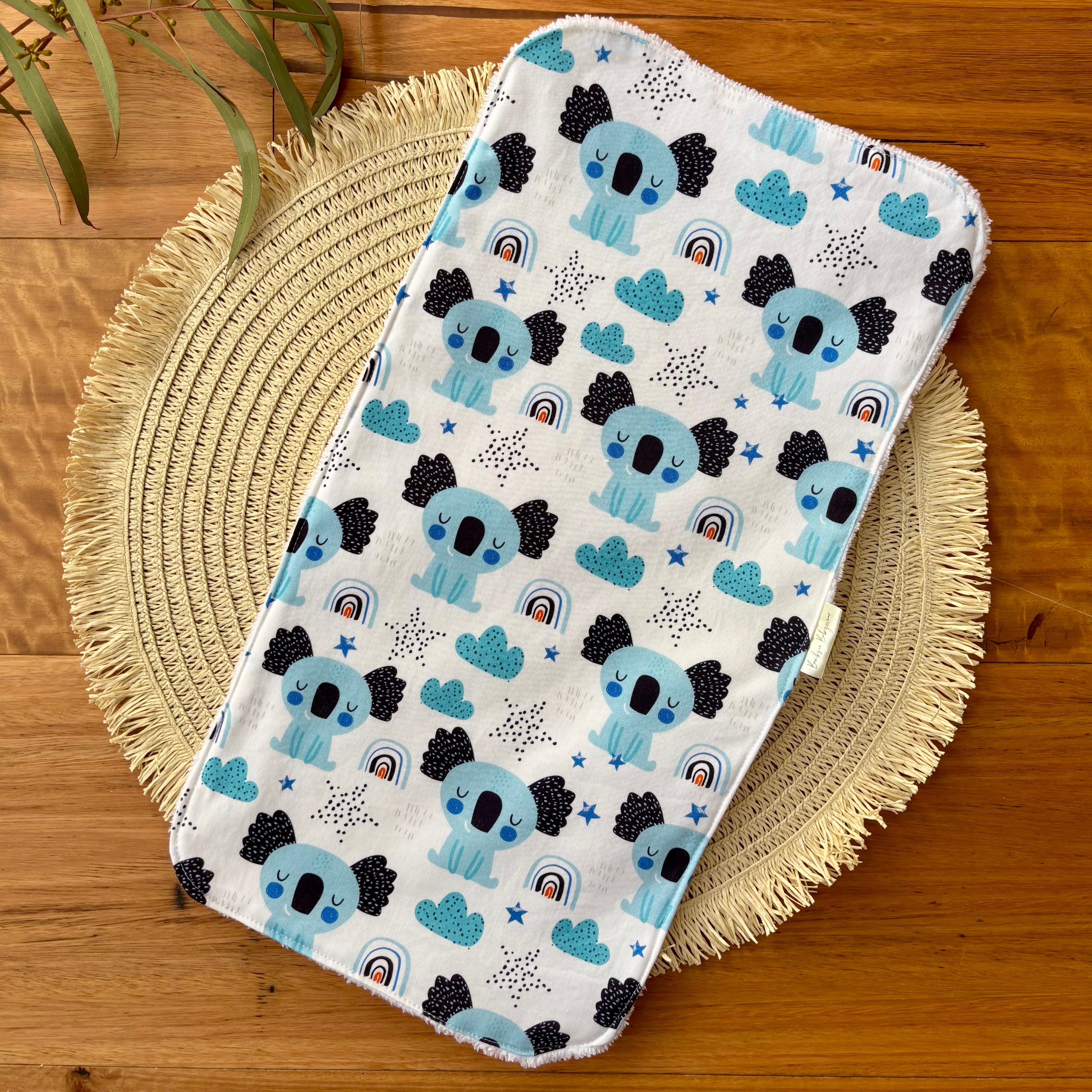 Baby Bib and Burp Cloth Set | Blue Koalas | Ready to Ship
