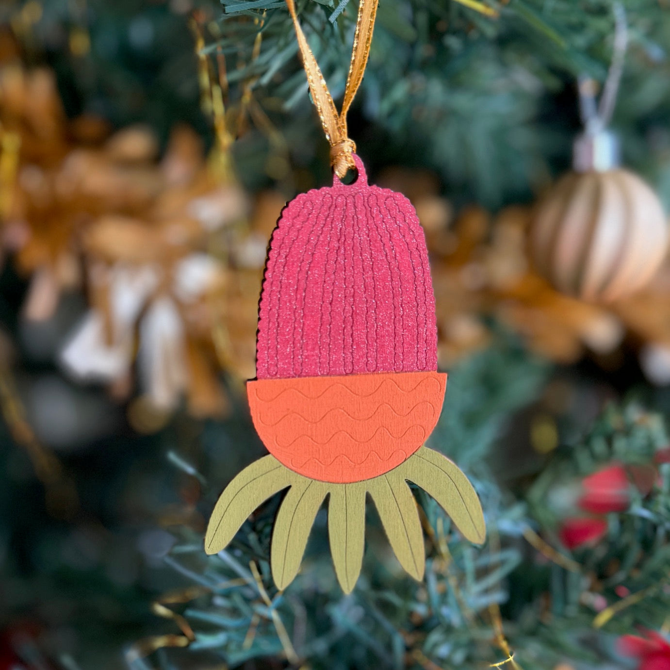 Set of 4 Australian Hand painted Flower Christmas Decorations