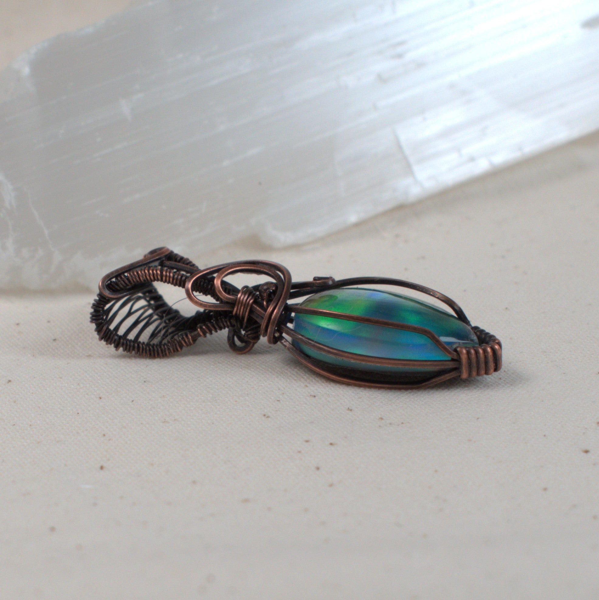Crimson Aurora – Aurora Opal Doublet Copper Wrapped Pendant