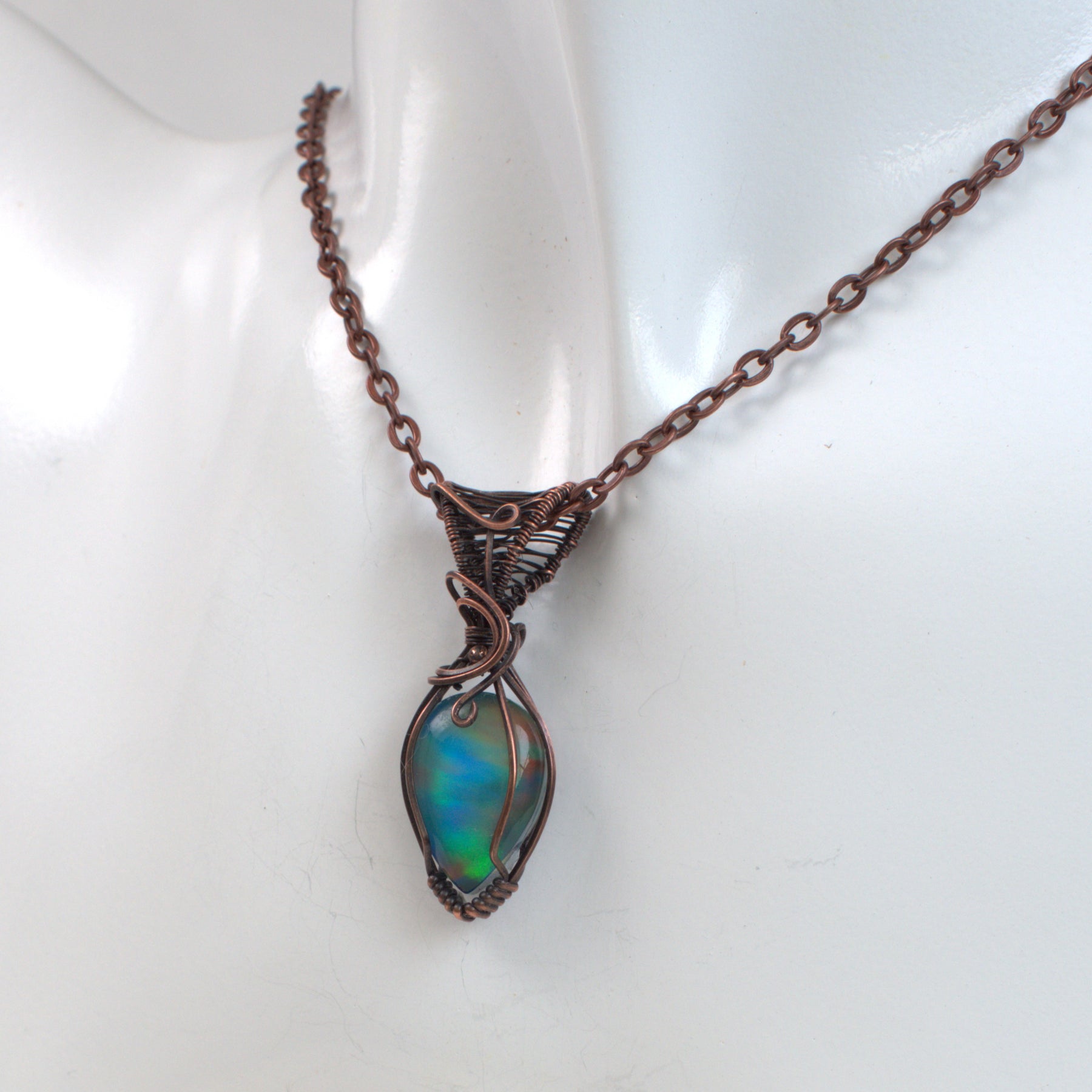 Crimson Aurora – Aurora Opal Doublet Copper Wrapped Pendant