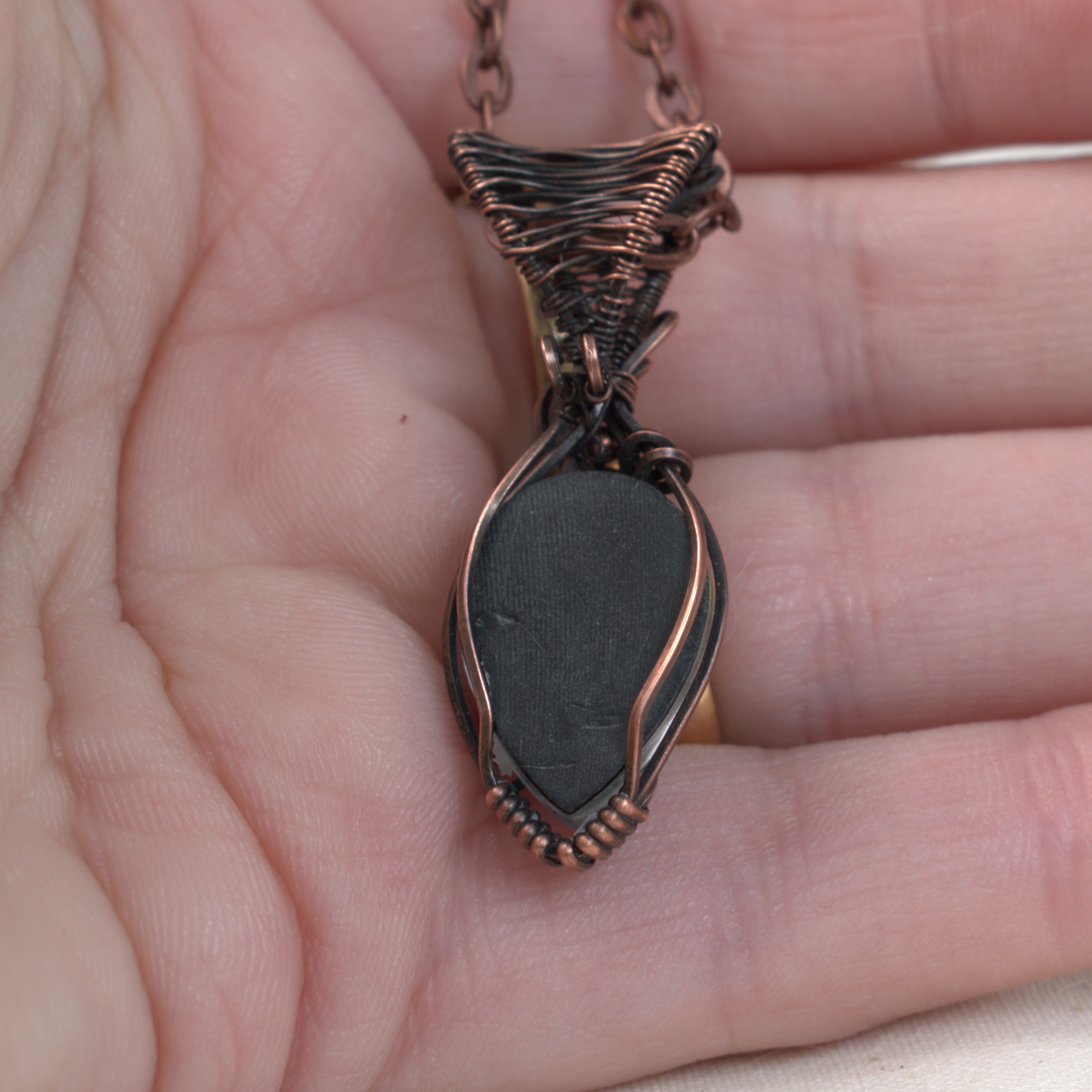 Crimson Aurora – Aurora Opal Doublet Copper Wrapped Pendant
