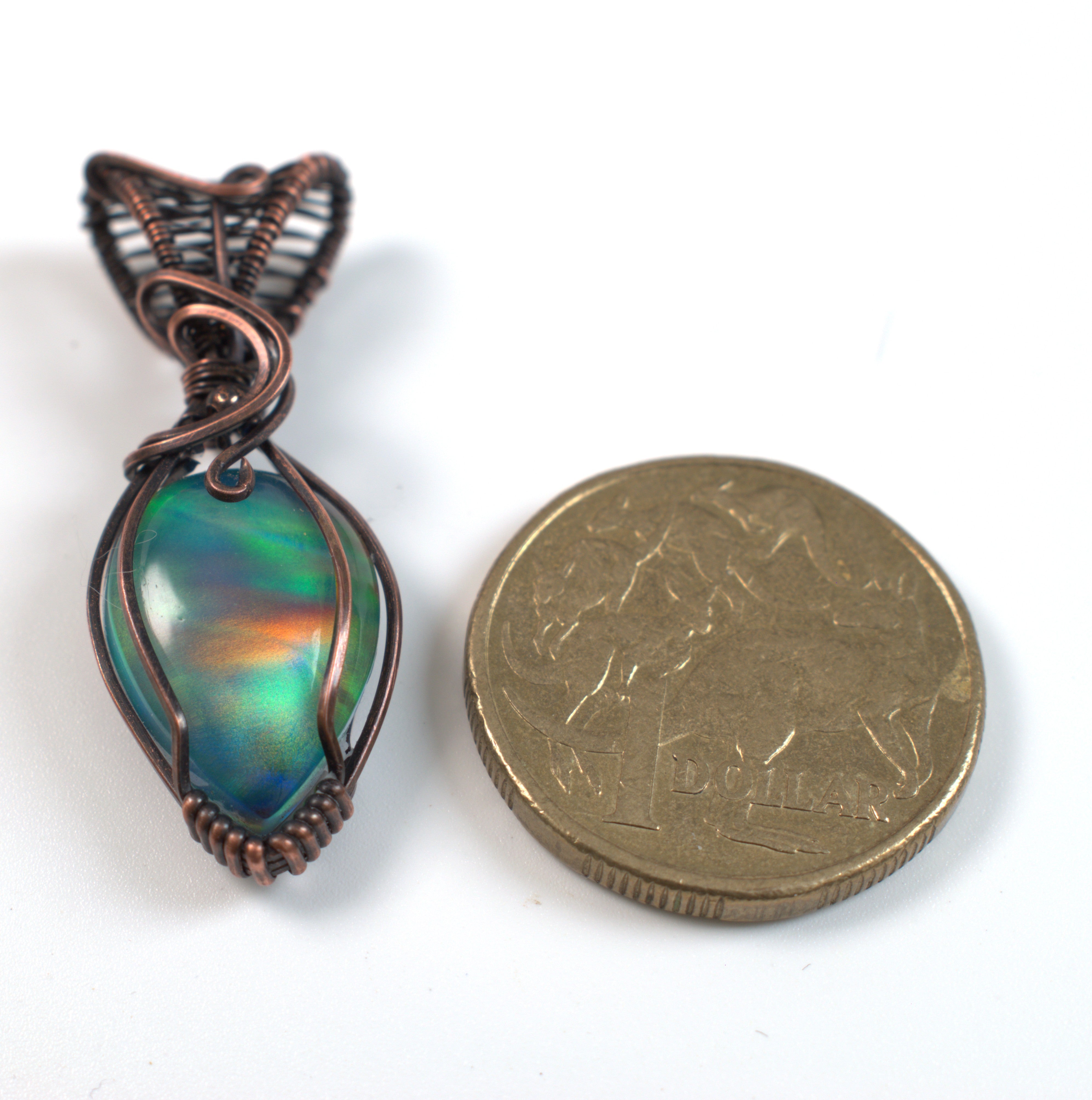 Crimson Aurora – Aurora Opal Doublet Copper Wrapped Pendant