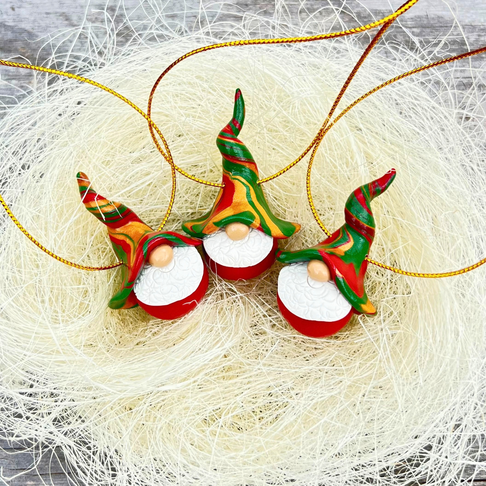 Whimsical Gnome Christmas bauble trio - Red