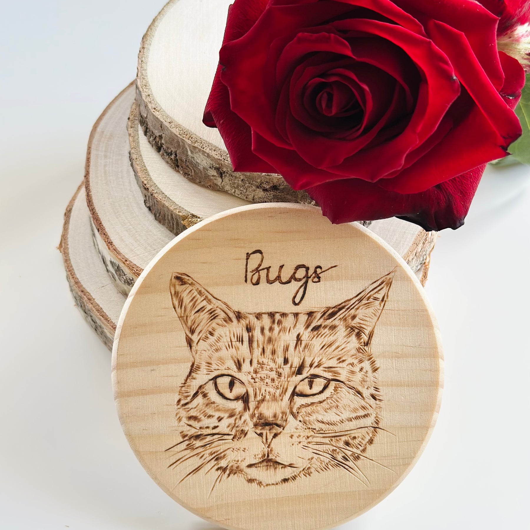 Custom Pet Portrait Wood Coaster – Hand-Burned Pyrography Art| Personalised Pet Coasters