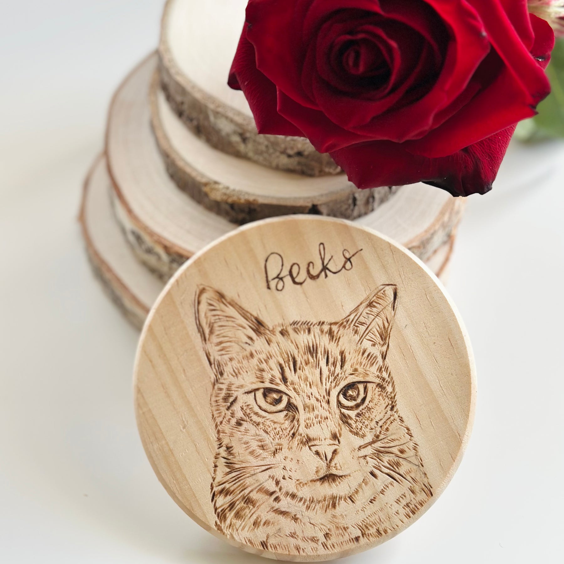 Custom Pet Portrait Wood Coaster – Hand-Burned Pyrography Art| Personalised Pet Coasters