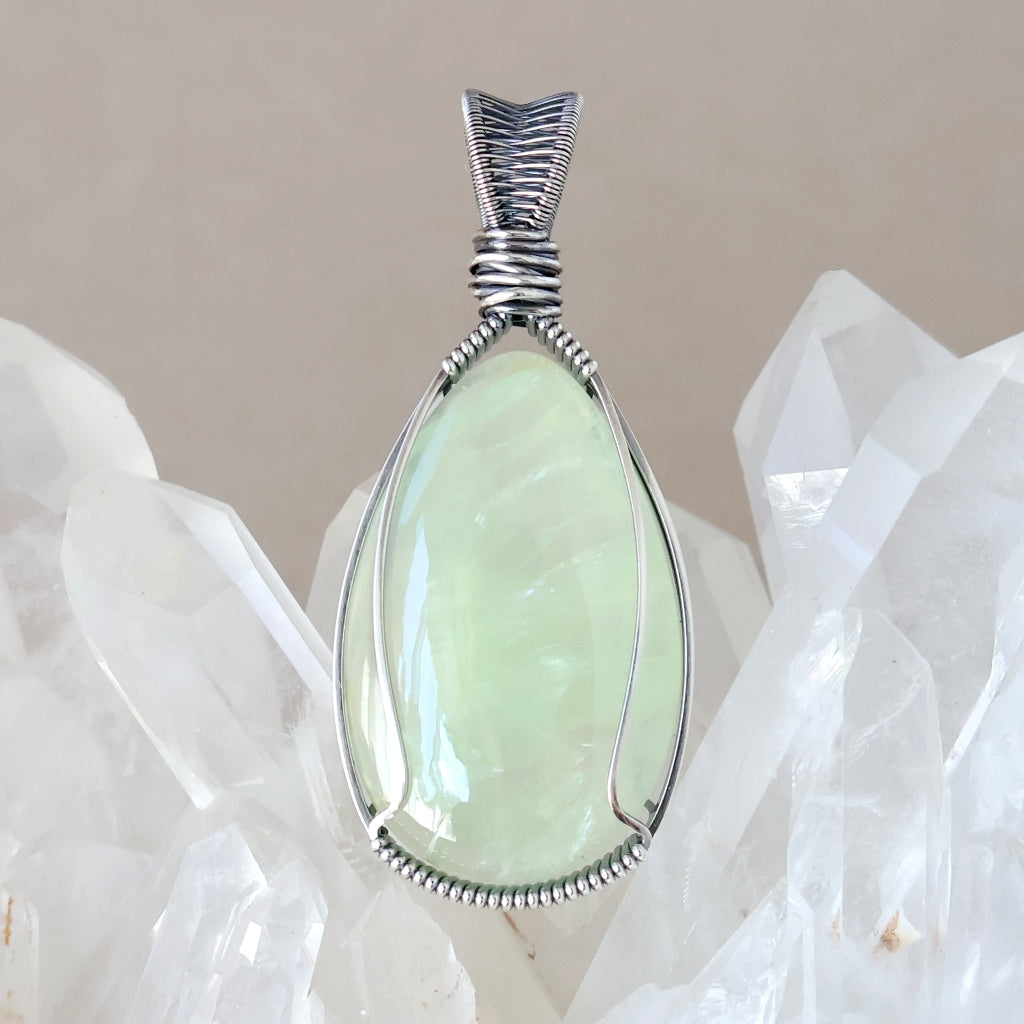 Sterling Silver Prehnite Pendant ~ Gentle Talisman of Alignment