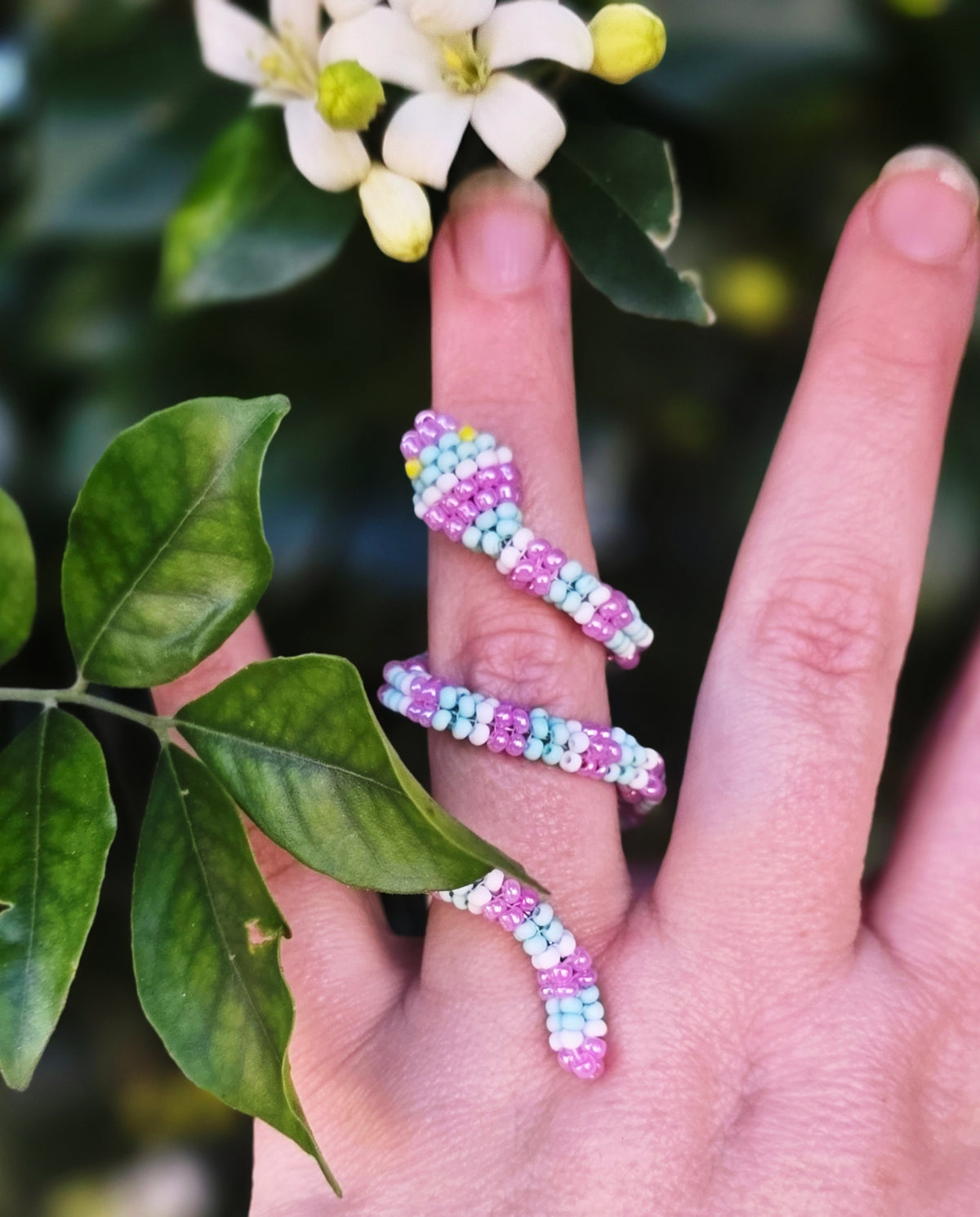 Flexible Beaded Snake Ring - Pastel Stripe