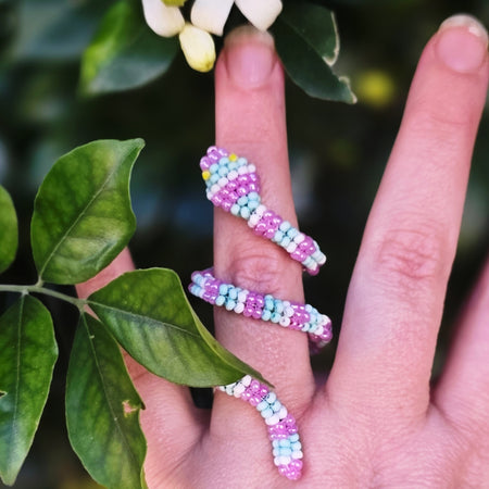Flexible Beaded Snake Ring - Pastel Stripe