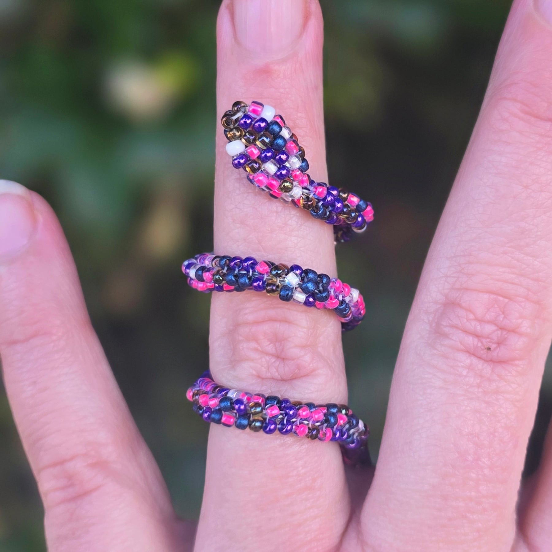 Flexible Beaded Snake Ring - Purple Rain