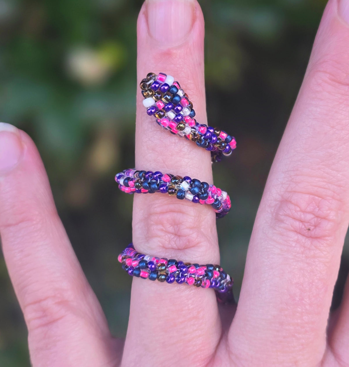 Flexible Beaded Snake Ring - Purple Rain