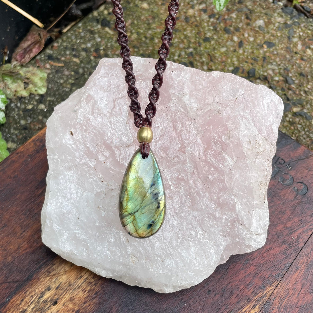 Labradorite Pendant Necklace: Beaded Macrame, Adjustable Boho Gift
