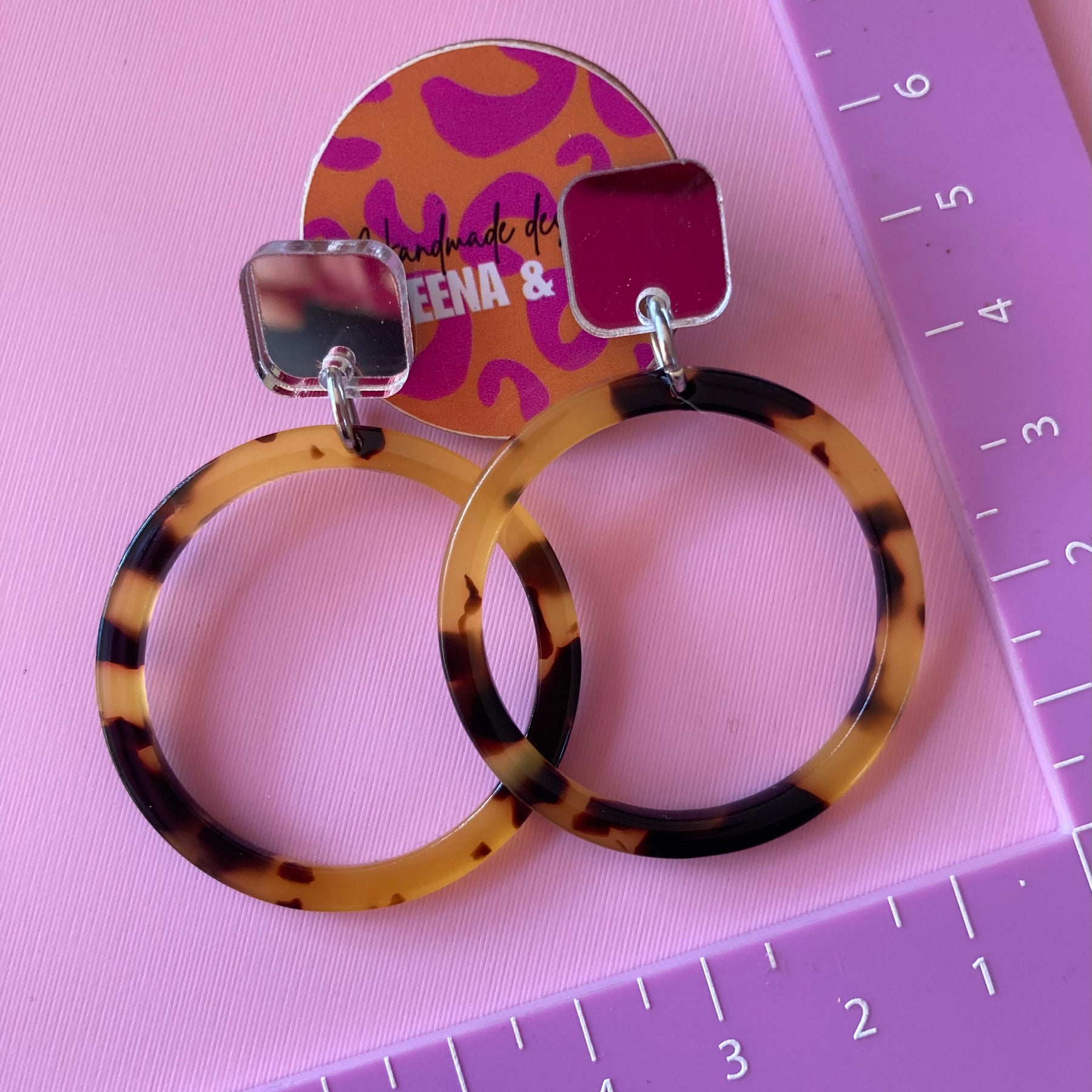 Tortoise shell / silver mirror earrings