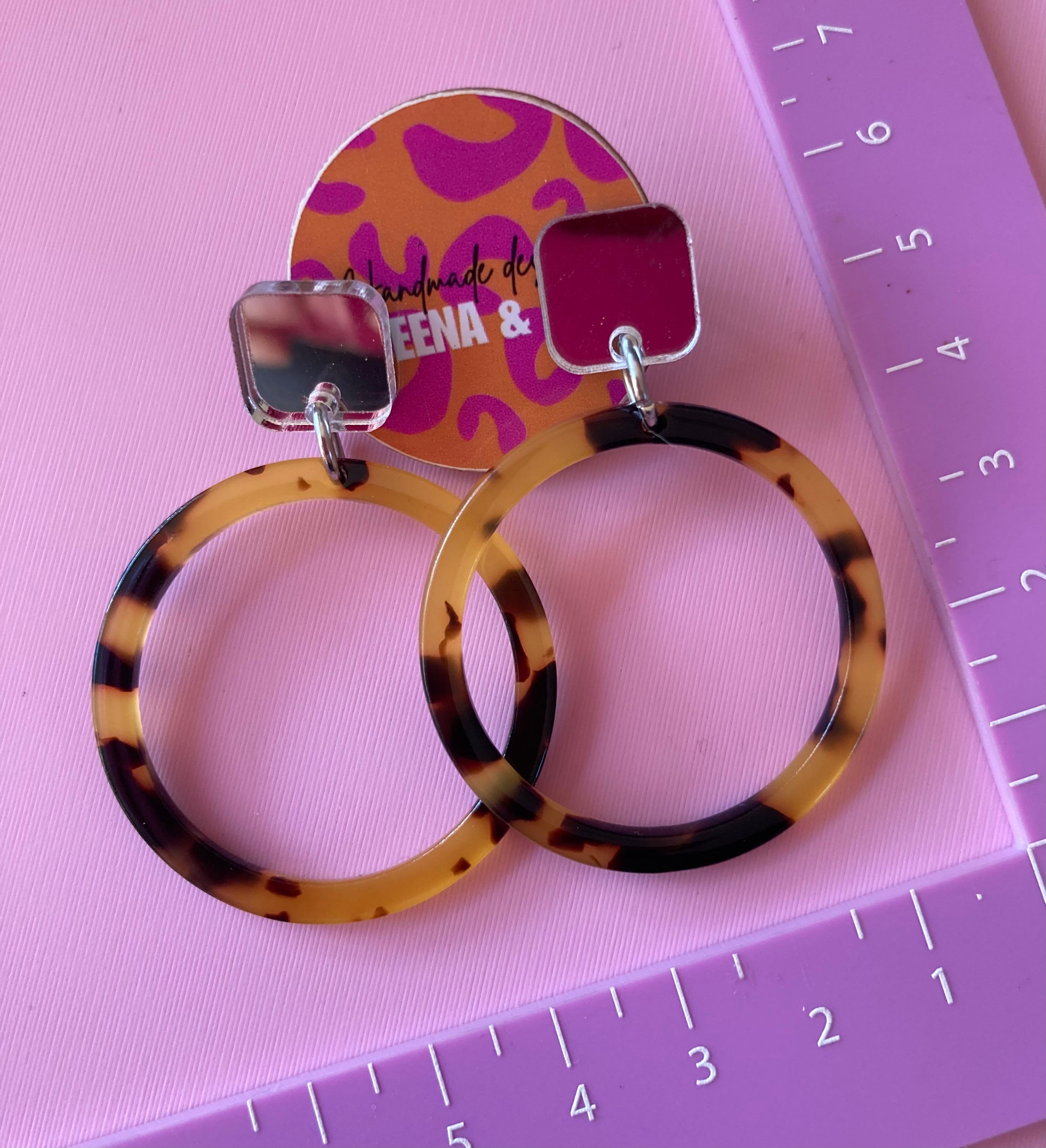 Tortoise shell / silver mirror earrings
