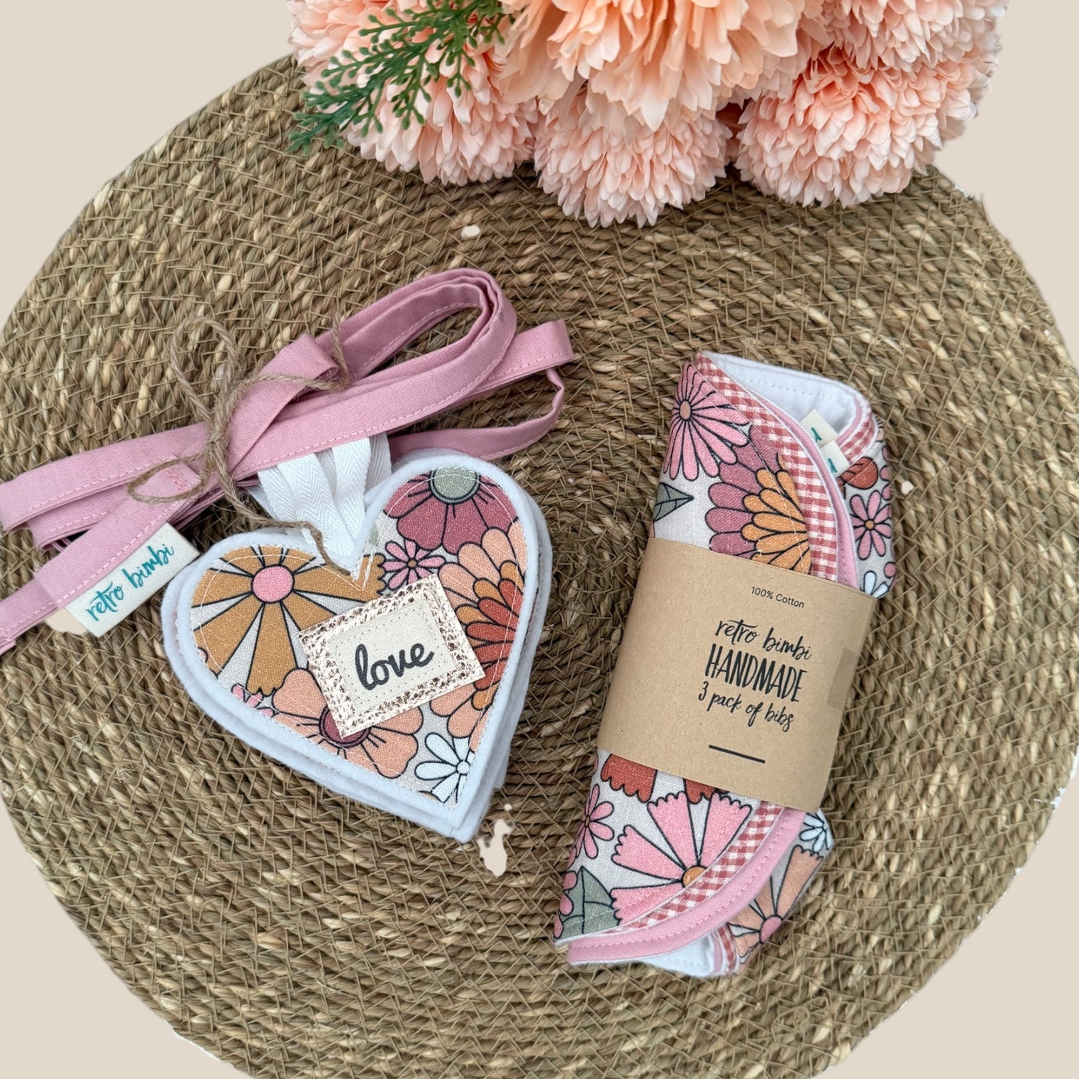 3 Dribble Bibs - Retro Floral