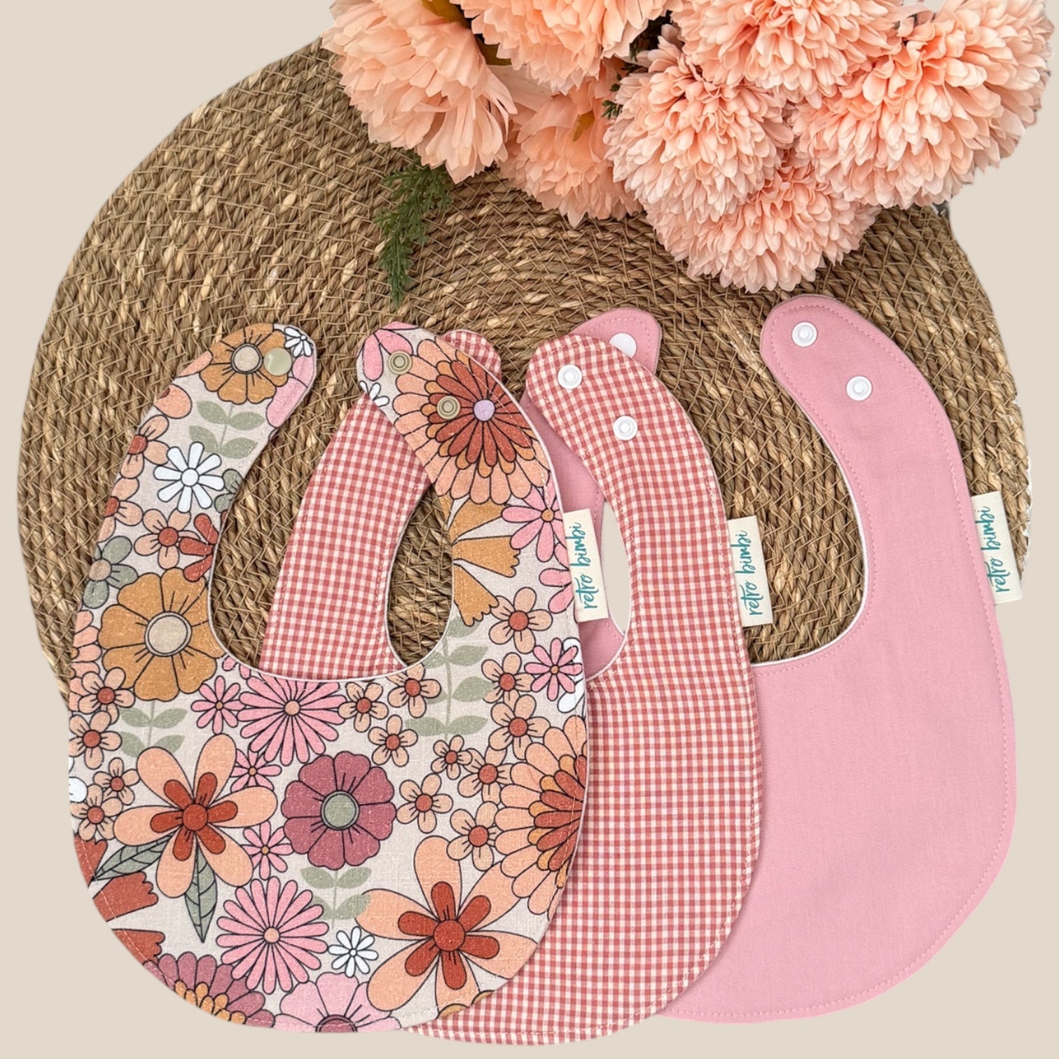 3 Dribble Bibs - Retro Floral