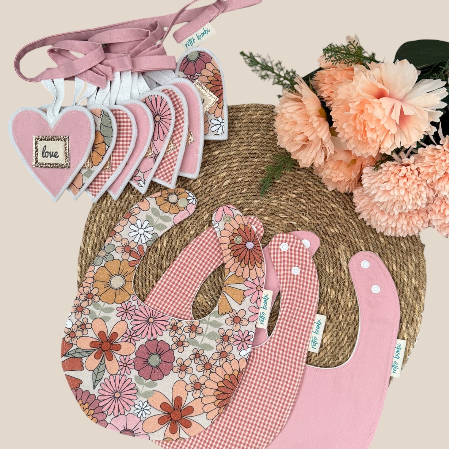 3 Dribble Bibs - Retro Floral