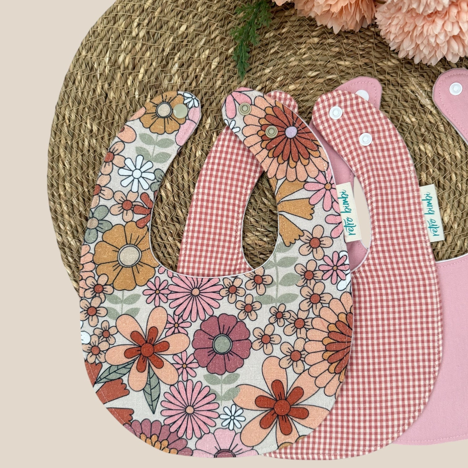 3 Dribble Bibs - Retro Floral