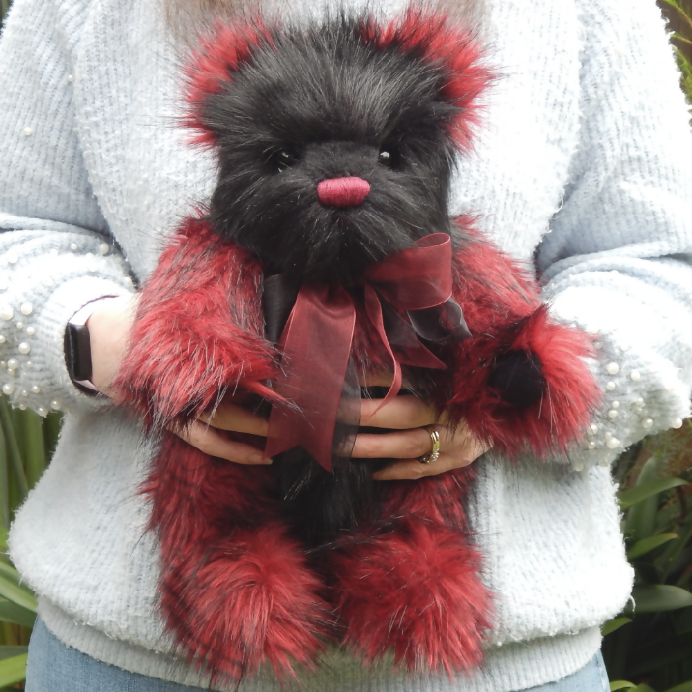 One of a Kind Teddy Bear,Red and Black Bear