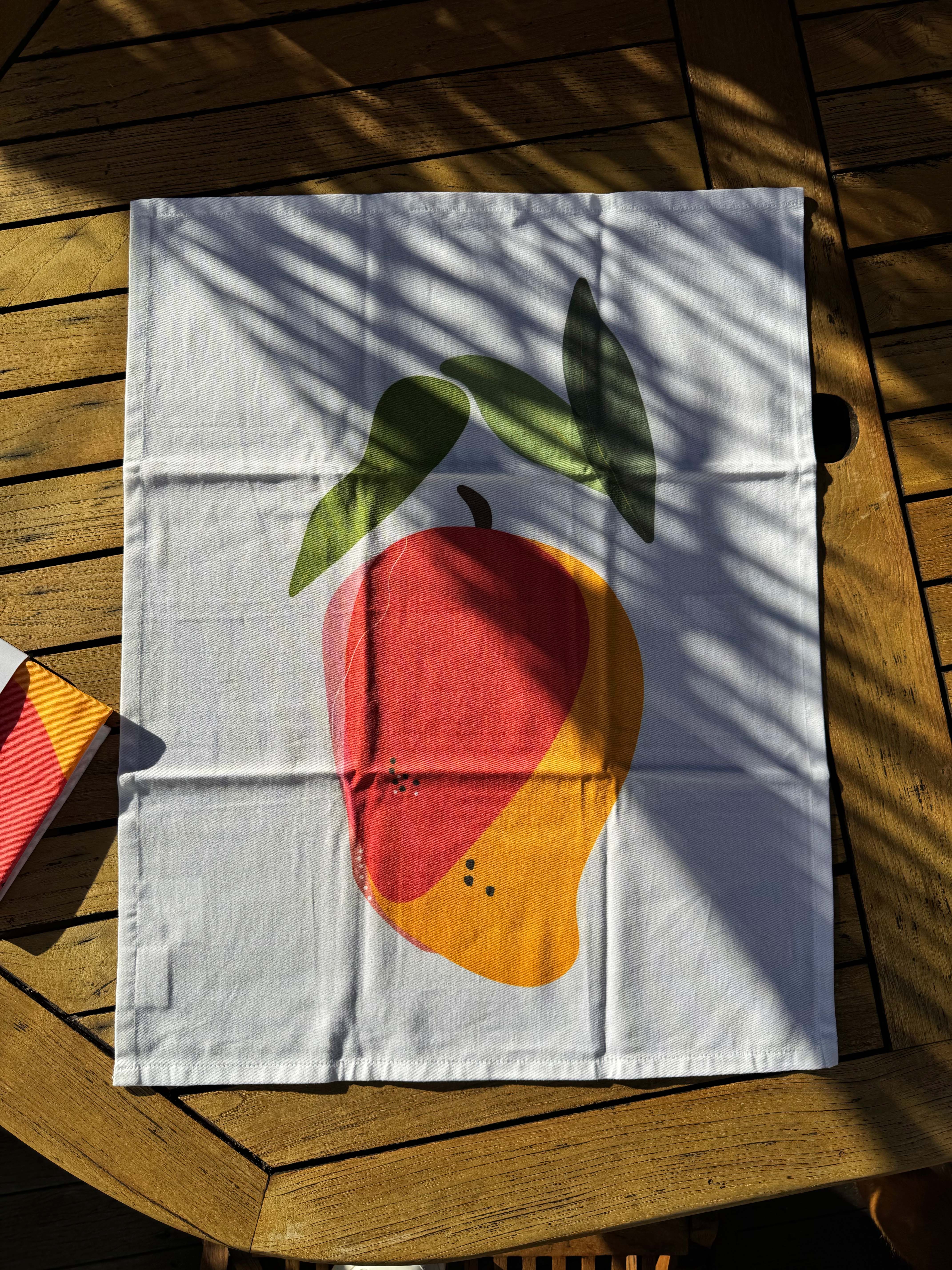 Modern Mango Tea Towel, 100% Organic Cotton. Colorful Kitchen Linen.