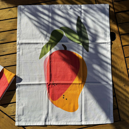 Modern Mango Tea Towel, 100% Organic Cotton. Colorful Kitchen Linen.