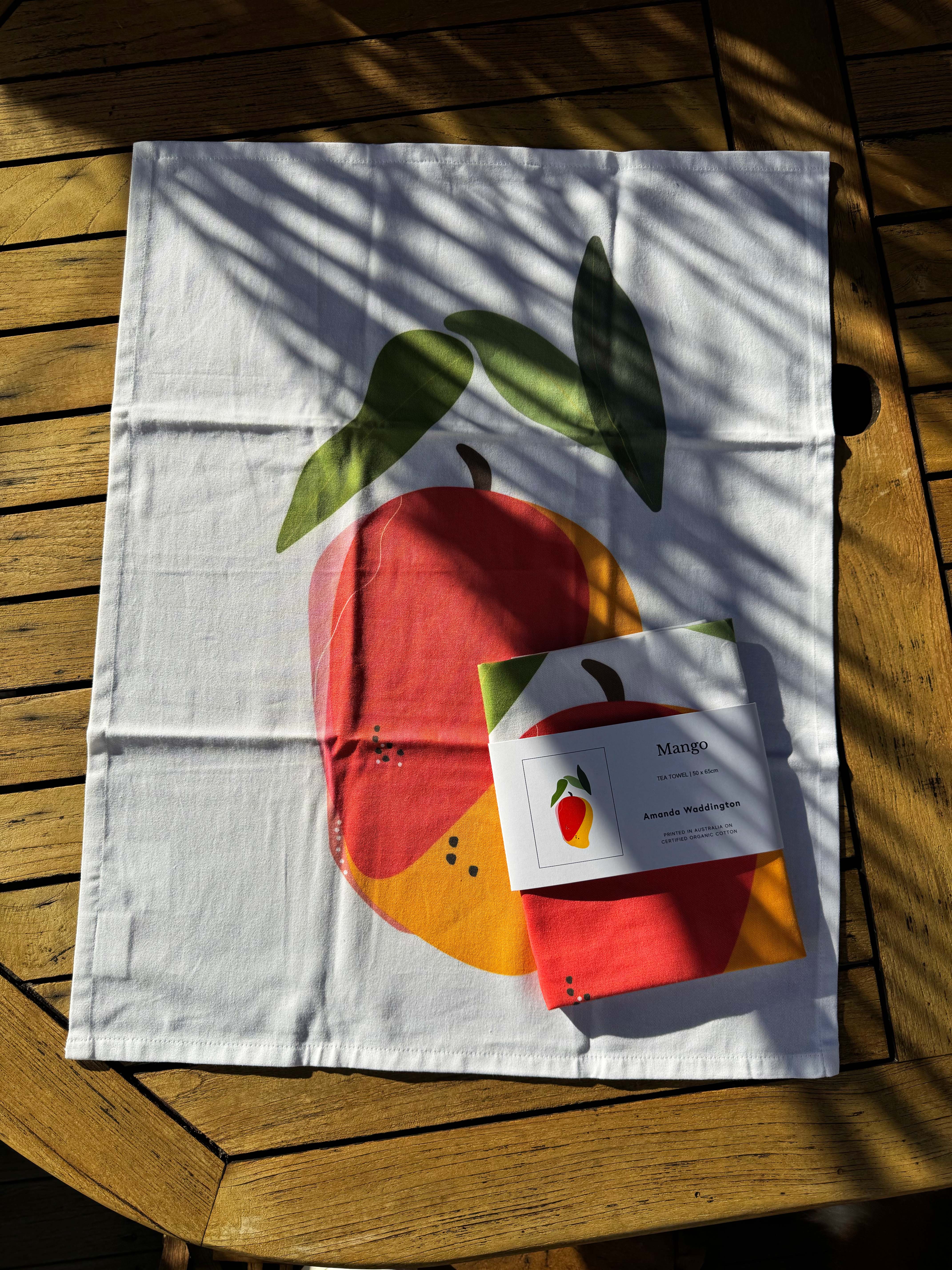 Modern Mango Tea Towel, 100% Organic Cotton. Colorful Kitchen Linen.