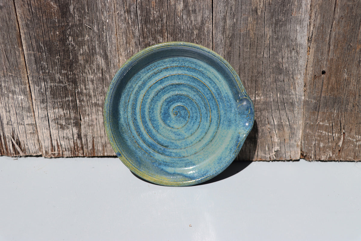Stoneware Spoon Rest: Speckled blue green