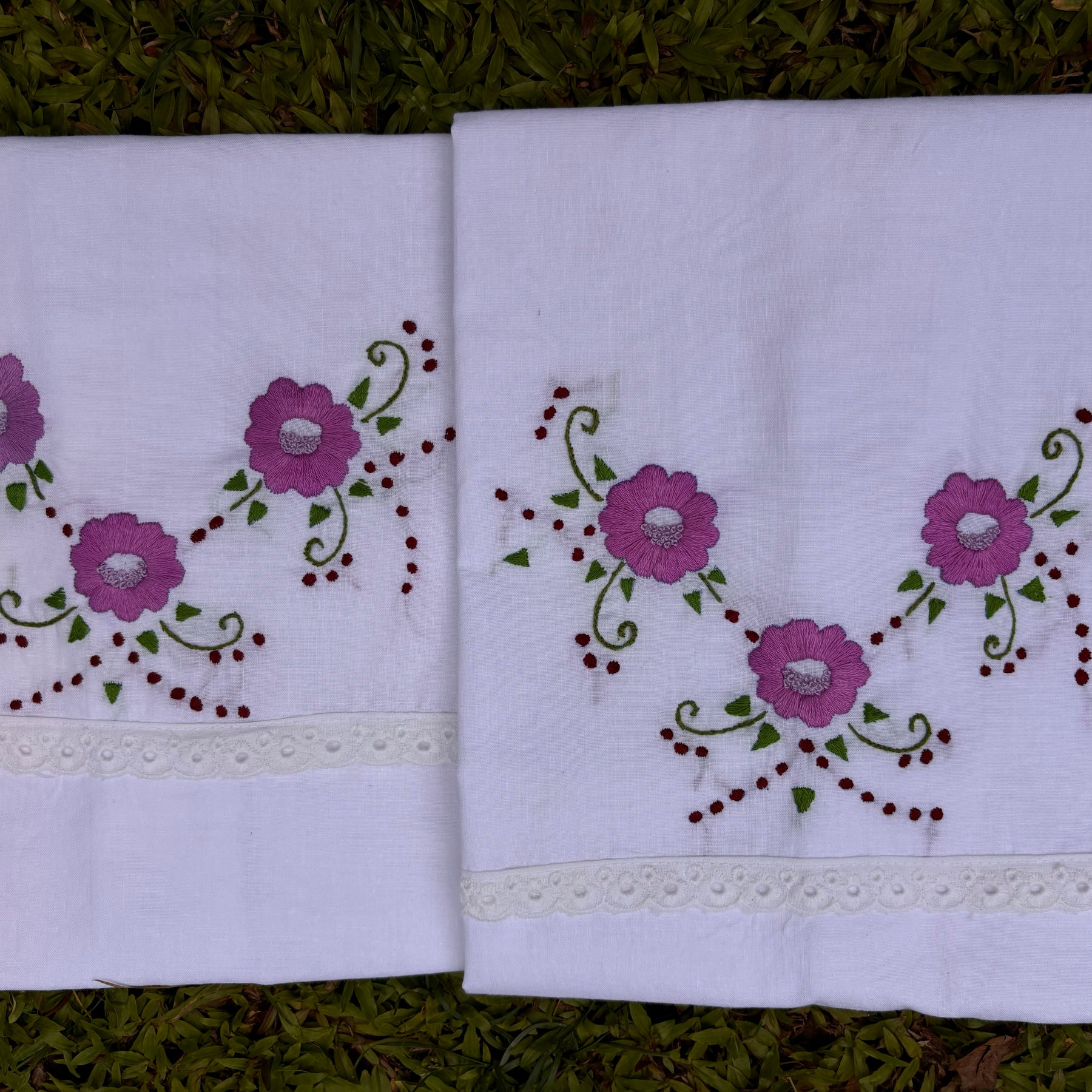 Set of 2 Hand Embroidered Pillow / Cushion Covers