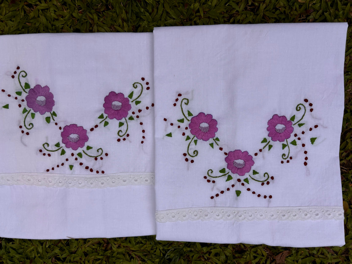Set of 2 Hand Embroidered Pillow / Cushion Covers