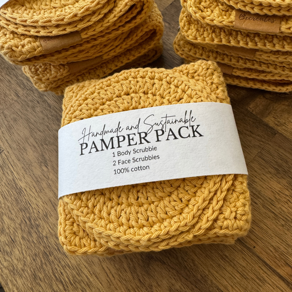Handmade Pamper Pack Gift Set | Body & Face Scrubbie set | Mustard