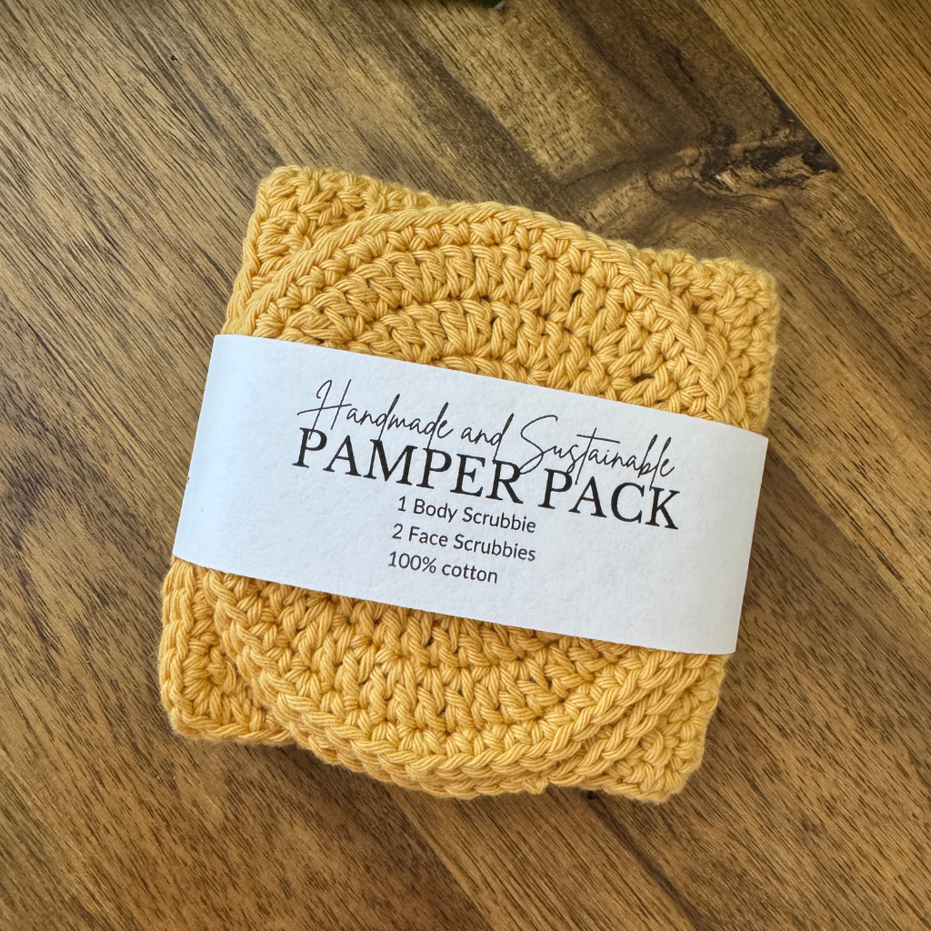 Handmade Pamper Pack Gift Set | Body & Face Scrubbie set | Mustard