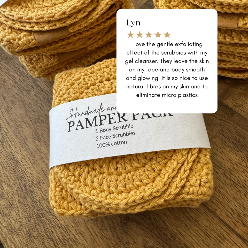 Handmade Pamper Pack Gift Set | Body & Face Scrubbie set | Mustard