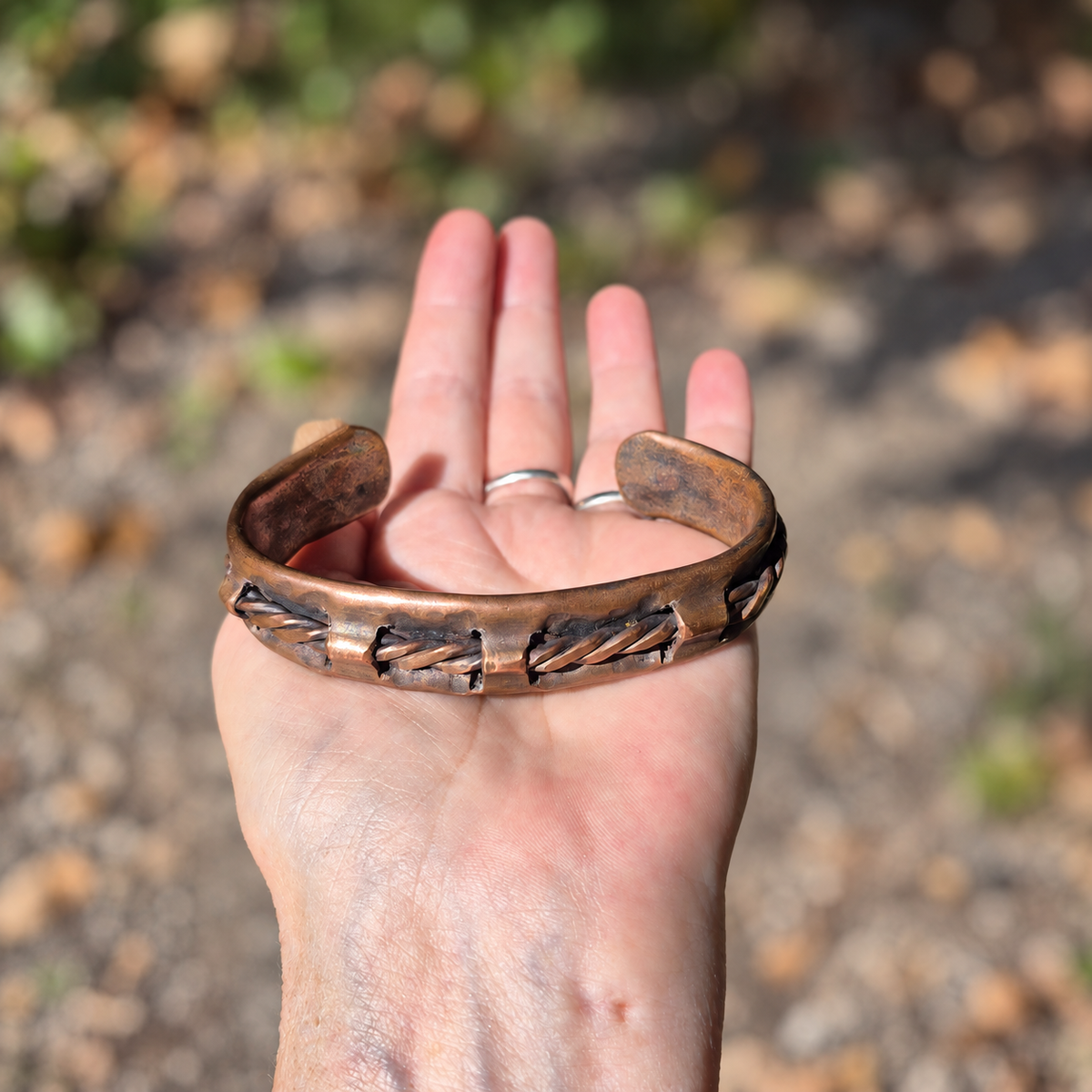 Handmade Rustic Leather-Look Copper Cuff B016