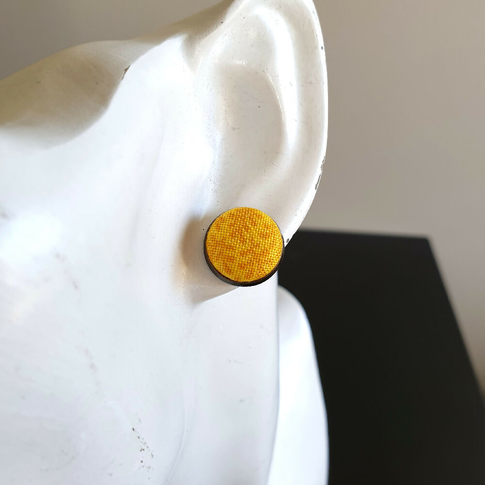 1.4cm Round Yellow Plants cotton fabric Cabochon stud earrings