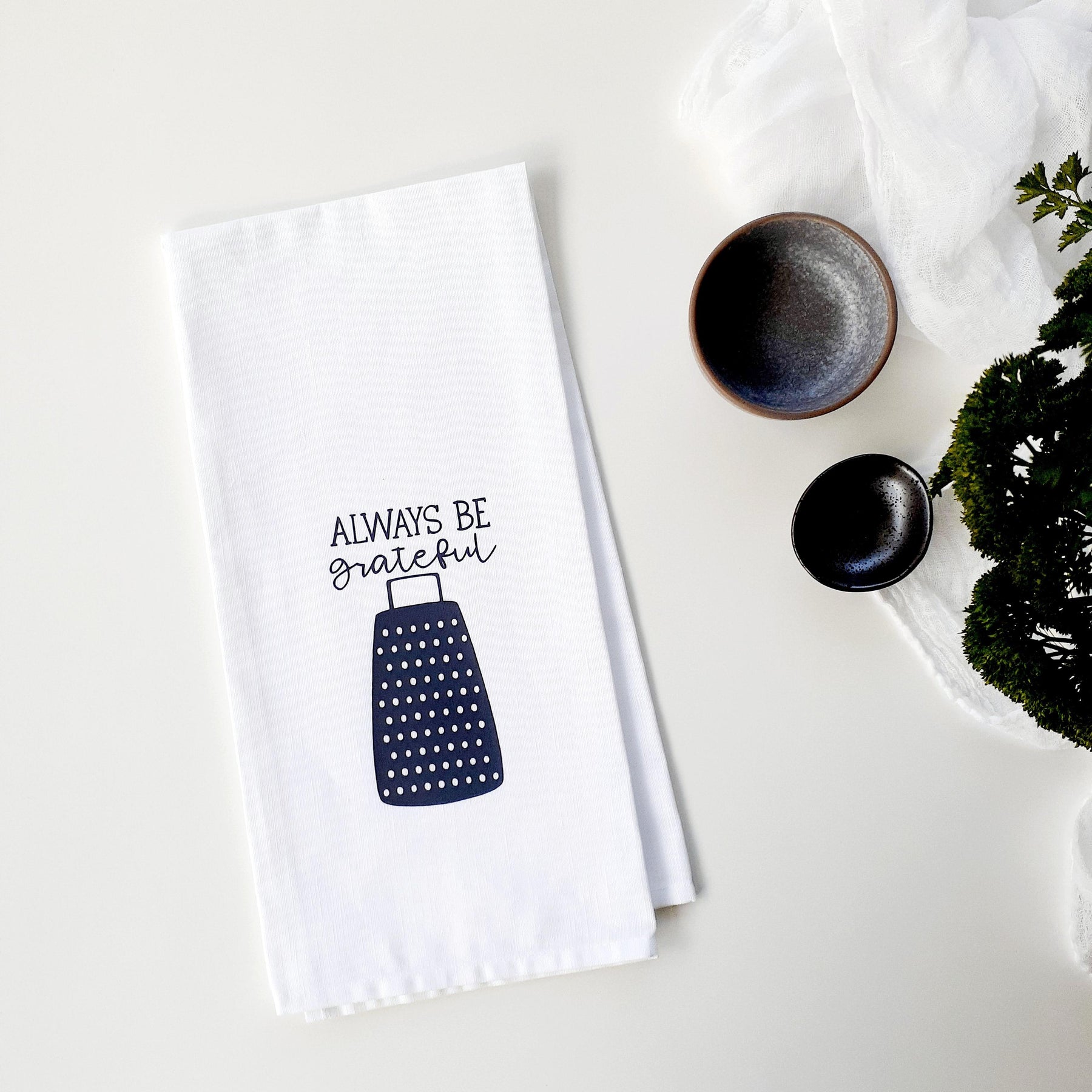 Gratitude Tea Towel, Always Be Grateful, Scripture Kitchen Decor, Linen, Cotton, Faith Gift