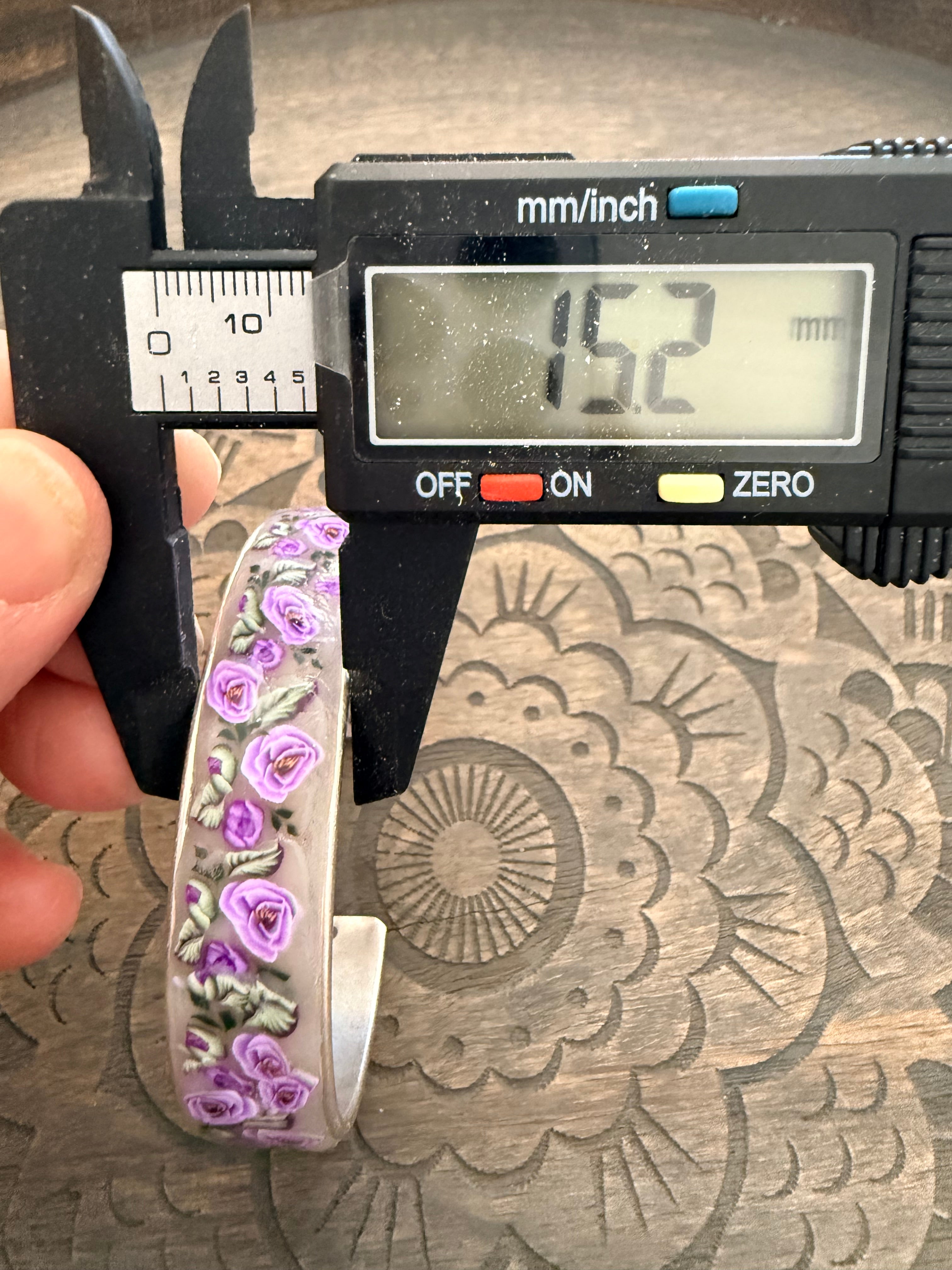 Lilac Roses, Buds & Leaves Polymer Clay On Antique Metal Bracelet
