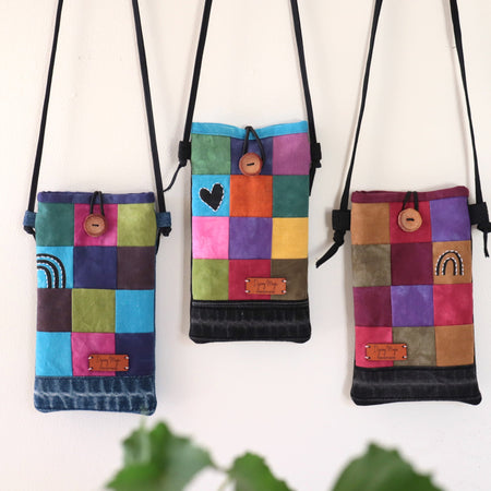 Hand Dyed Patchwork Phone pouches, Crossbody Phone bags