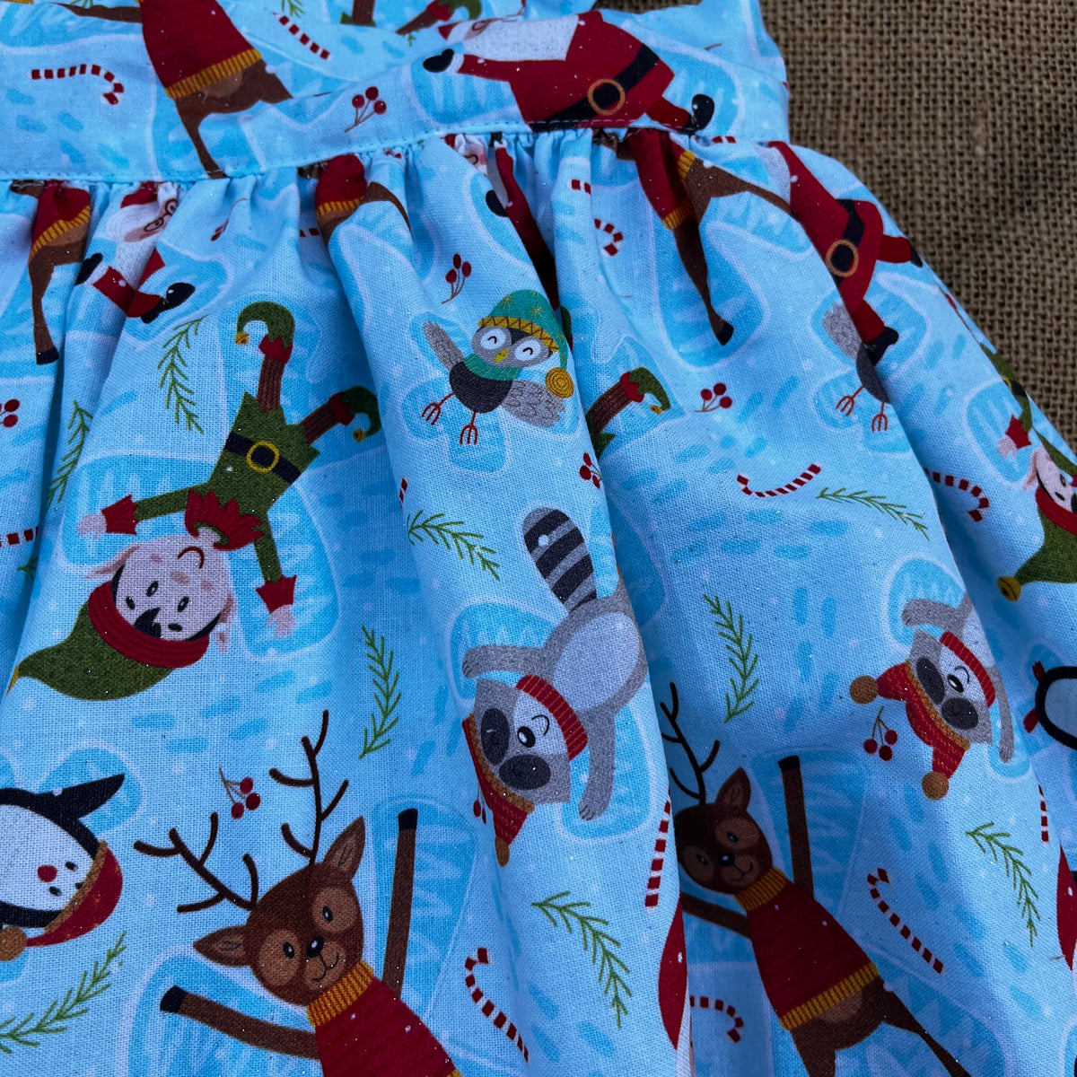 Christmas Pinafore Dress | Handmade Toddler Girls Outfit | Funky Santa and Elves