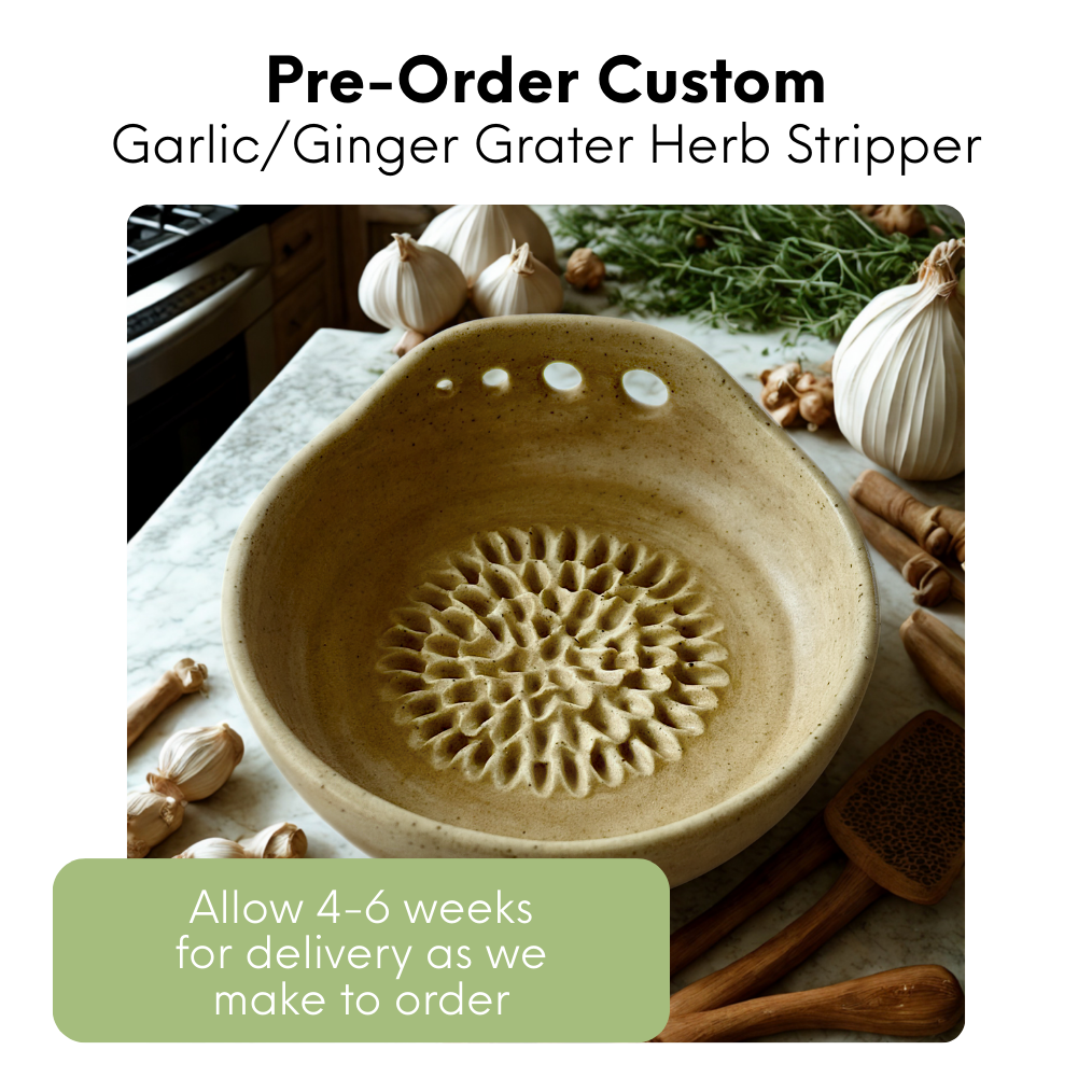 CUSTOM - Ceramic Garlic/Ginger Grater + Herb Stripper in White Speckled Clay