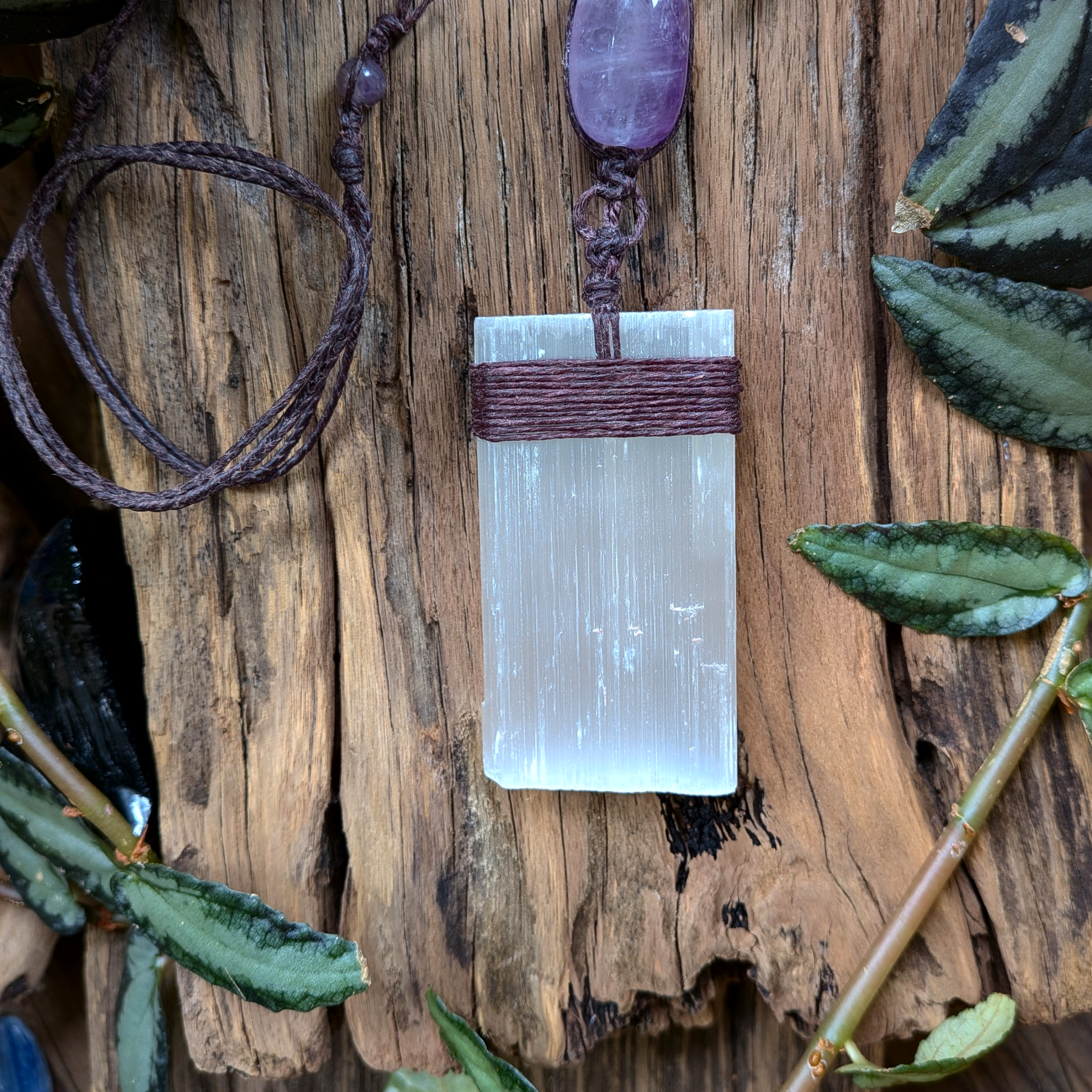 •| SELENITE | AMETHYST |• handmade statement necklace talisman
